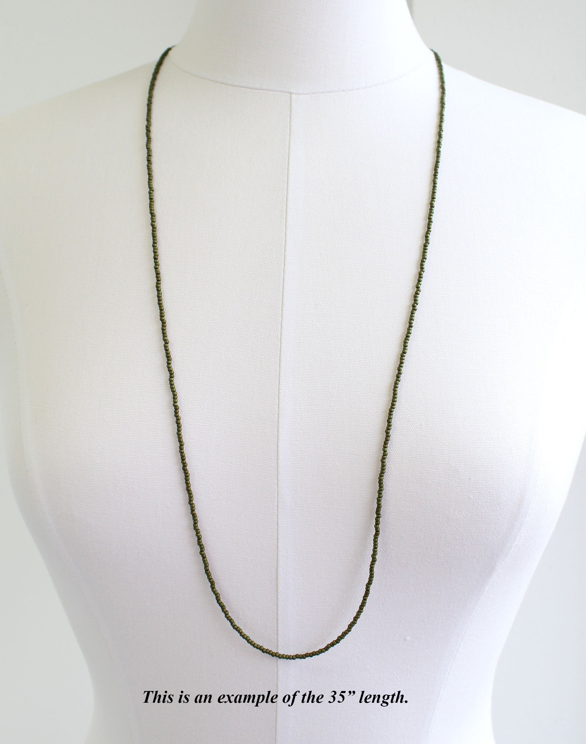 Olive Green Seed Bead Necklace-Thin 1.5mm Single Strand
