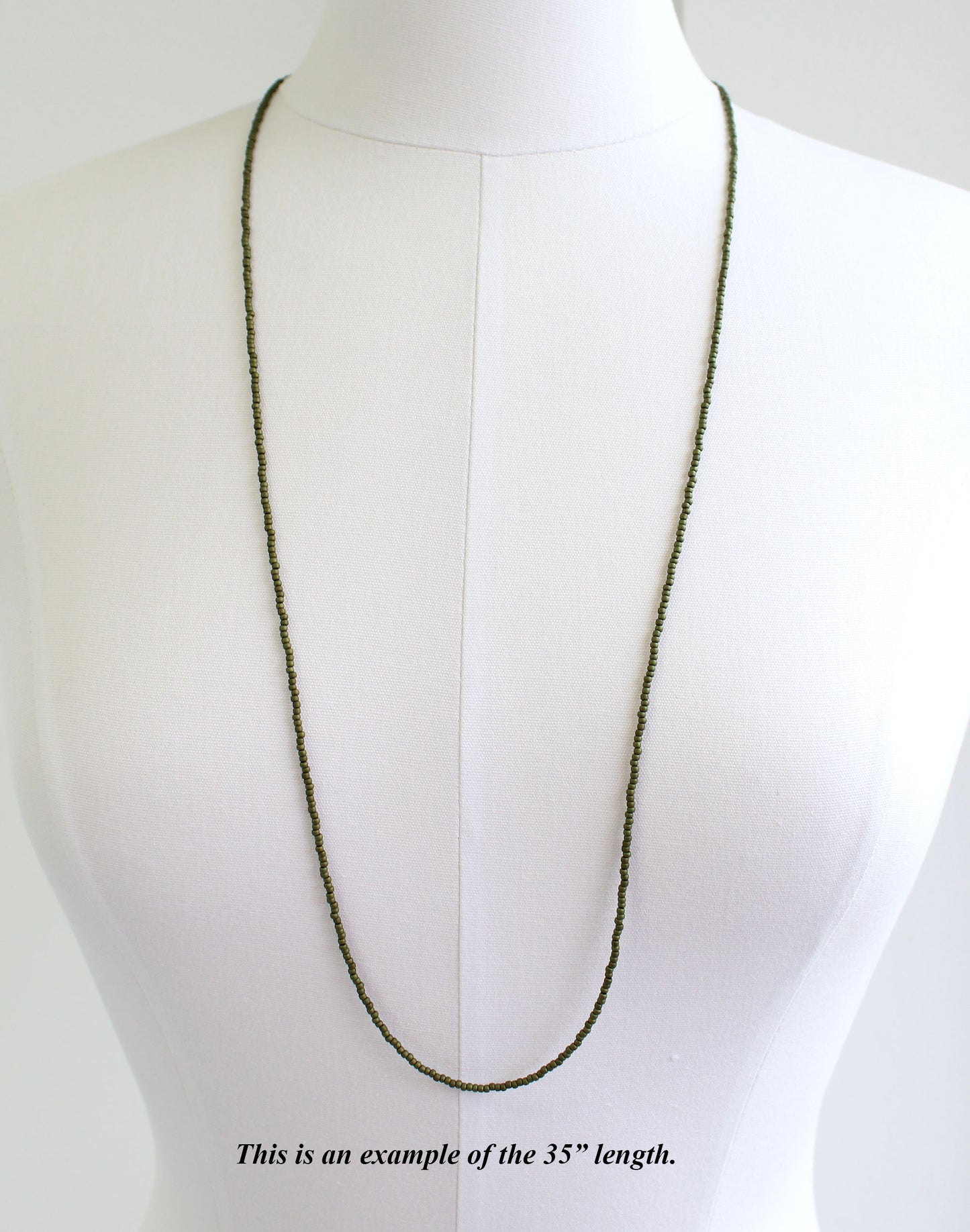 Long Olive Green Seed Bead Necklace
