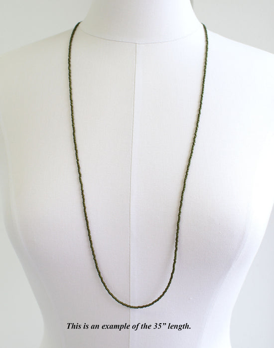 Load image into Gallery viewer, Long Olive Green Seed Bead Necklace
