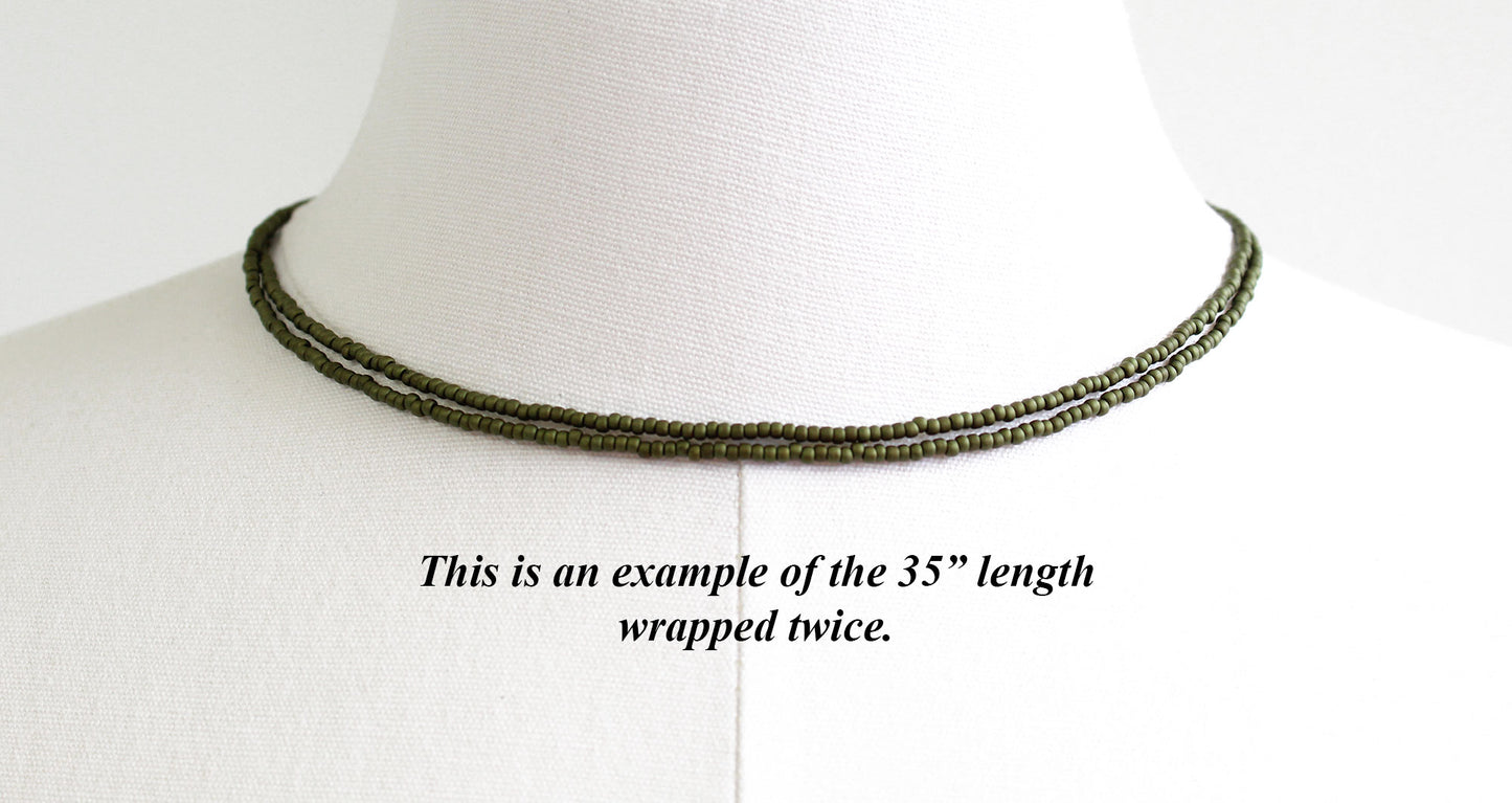 Short Olive Green Seed Bead Necklace-