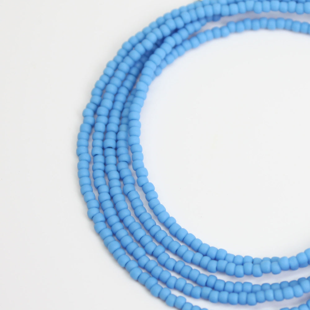 Blue Seed Bead Necklace-Dark Sky Blue Matte Finish-Single Strand