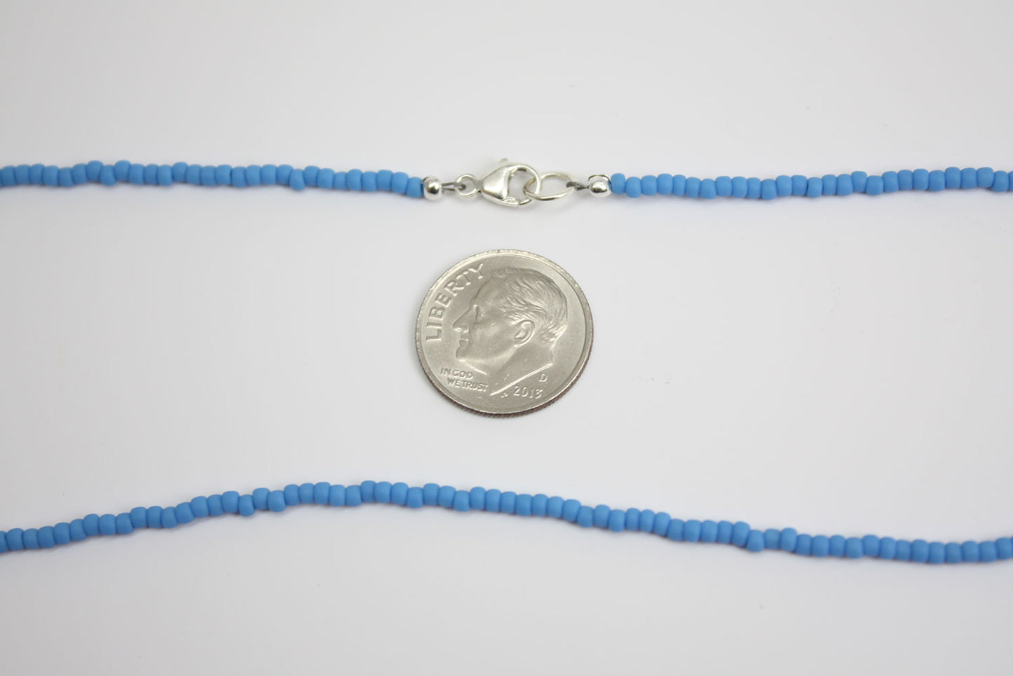 Load image into Gallery viewer, Blue Seed Bead Necklace-Dark Sky Blue Matte Finish-Single Strand
