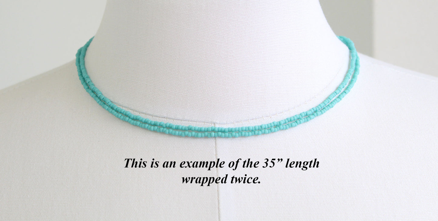 Short Turquoise Seed Bead Necklace- Matte Finish