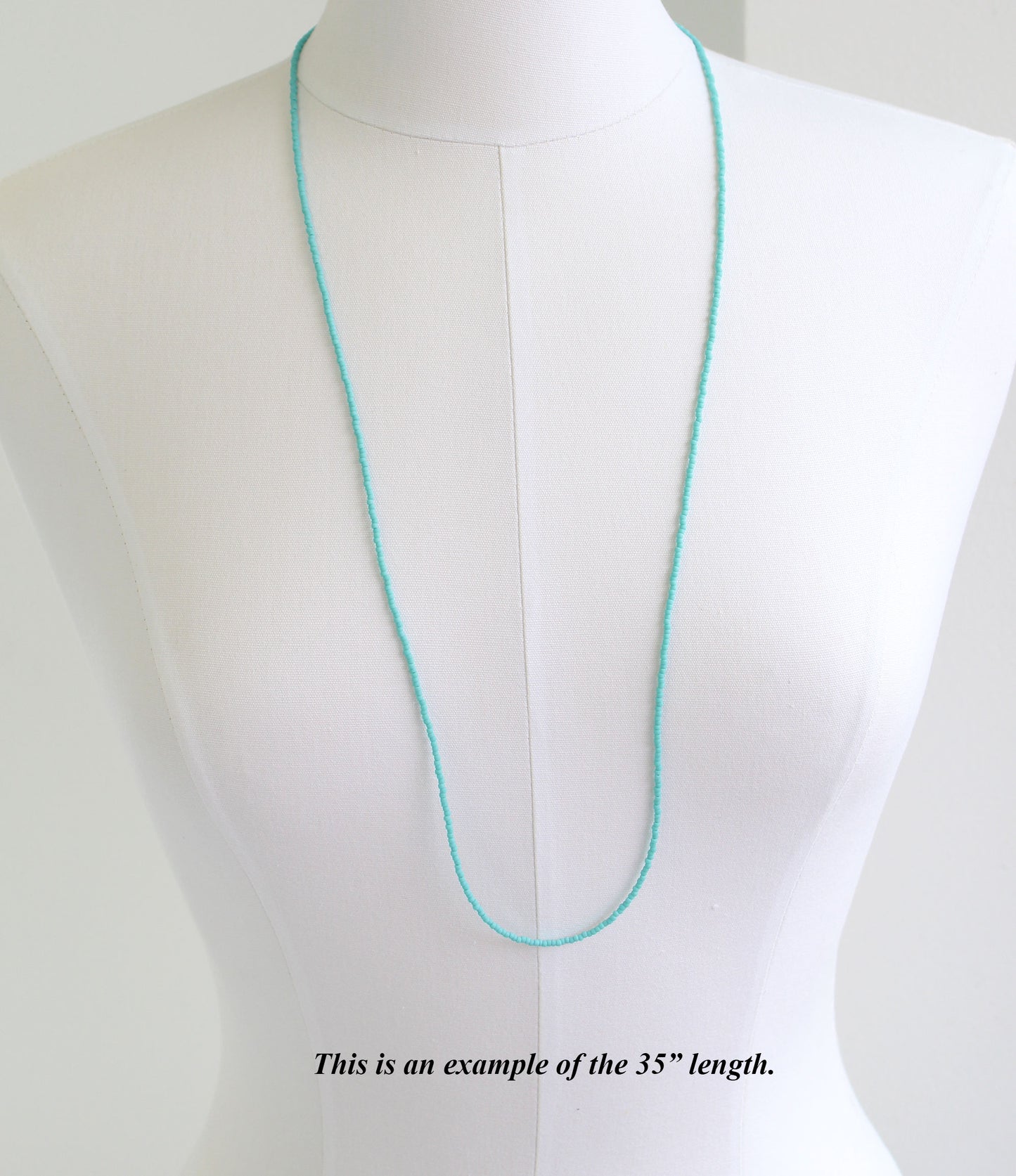 Load image into Gallery viewer, Long Turquoise Seed Bead Necklace- Matte Finish
