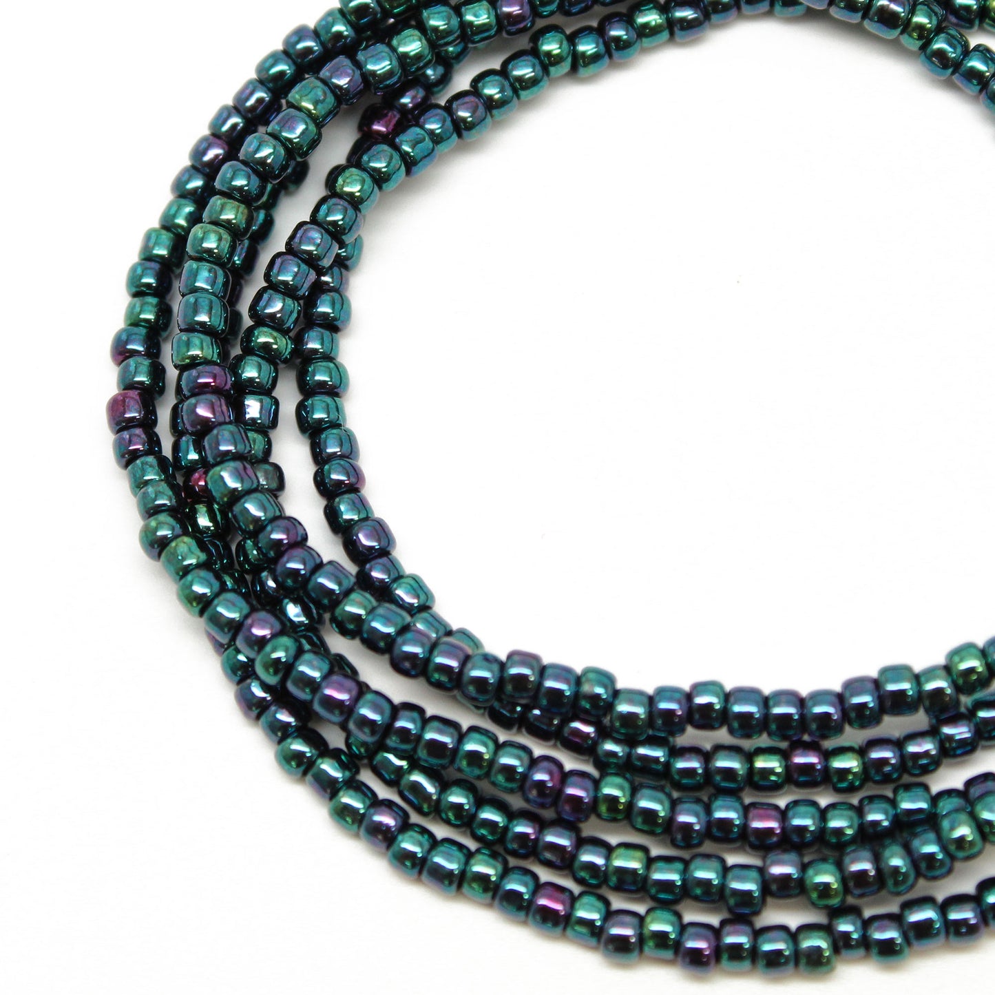 Blue Purple Seed Bead Necklace-Metallic Blue-Single Strand-8/0