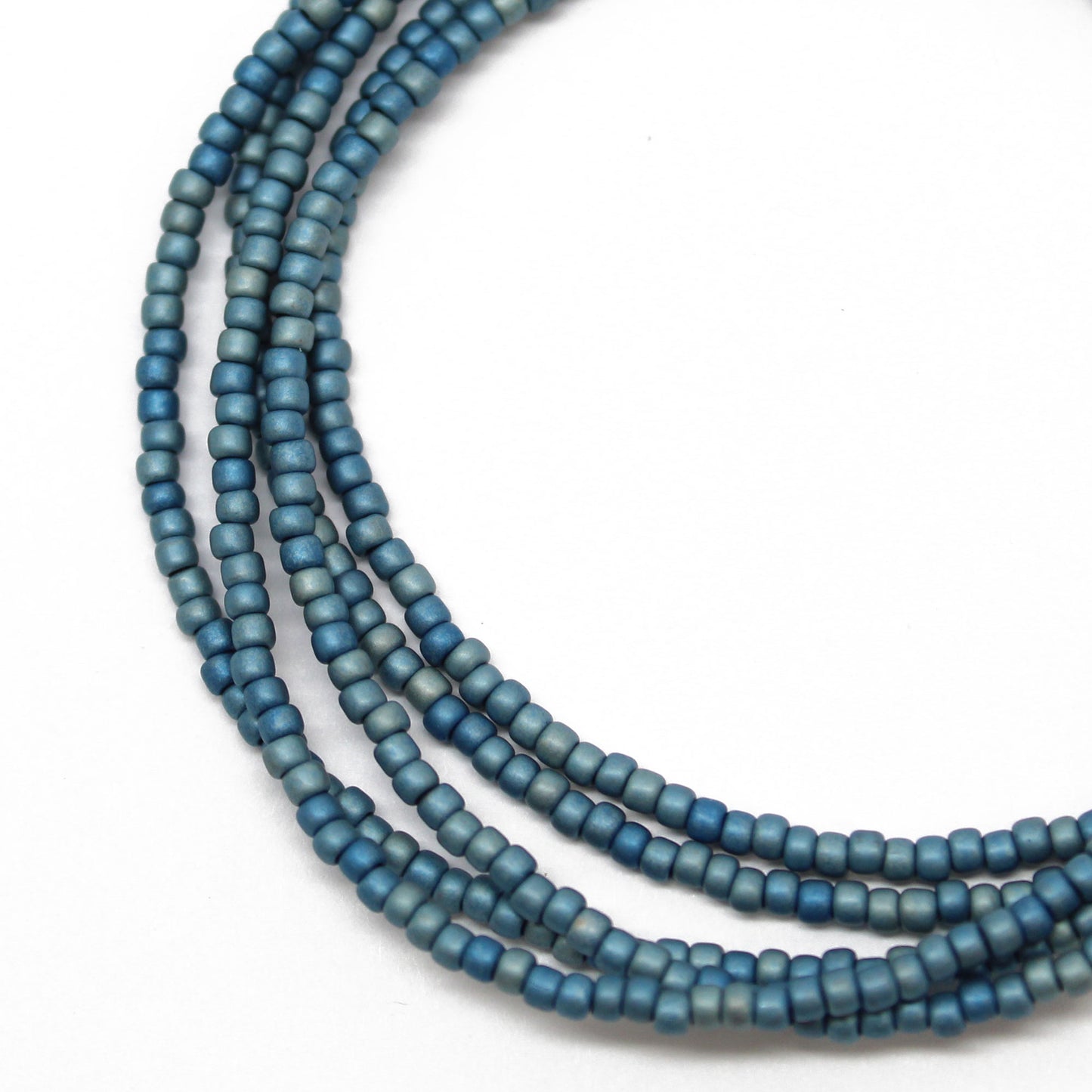Blue Seed Bead Necklace-Medium Blue-Single Strand