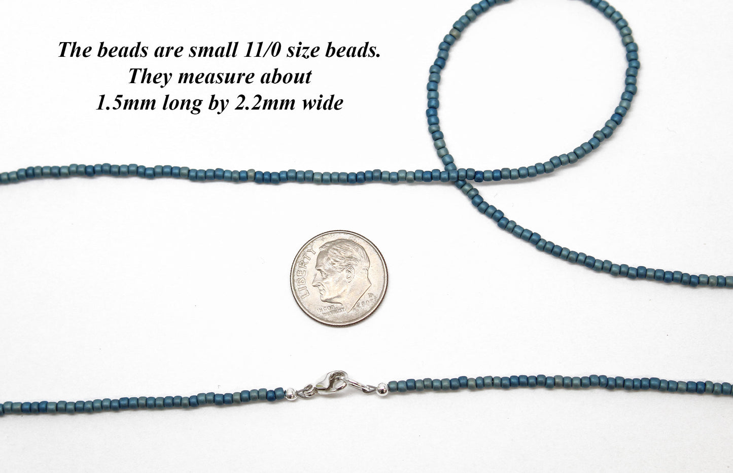 Blue Seed Bead Necklace-Medium Blue-Single Strand