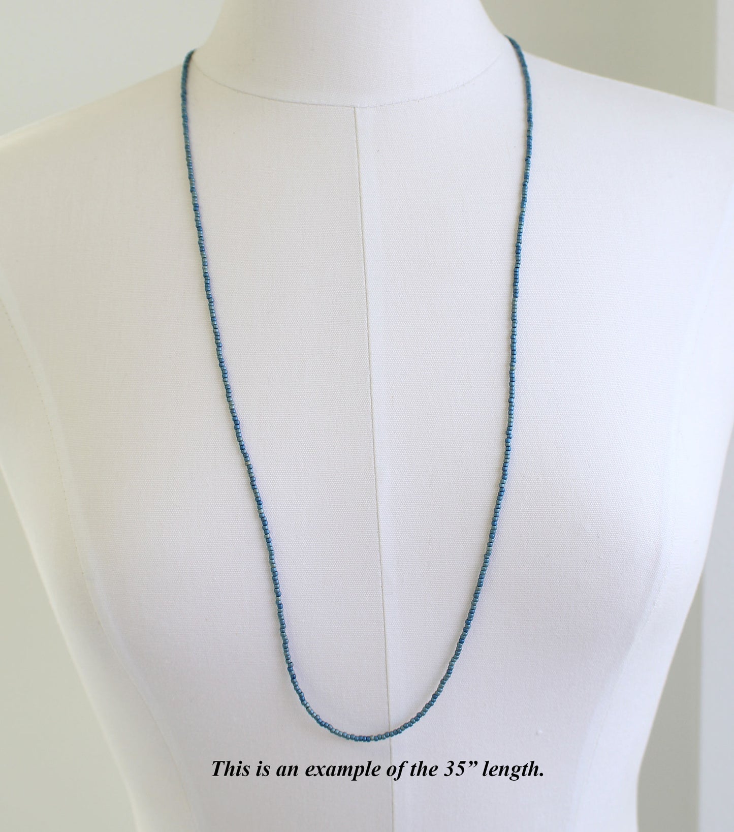 Long Blue Seed Bead Necklace