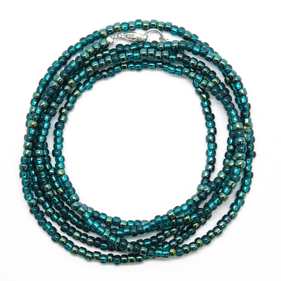 Metallic Teal Seed Bead Necklace