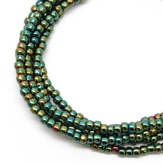 Load image into Gallery viewer, Metallic Teal Green Seed Bead Necklace
