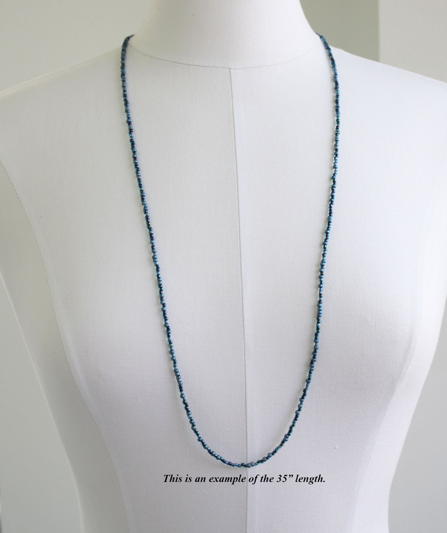 35" Blue Seed Bead Necklace