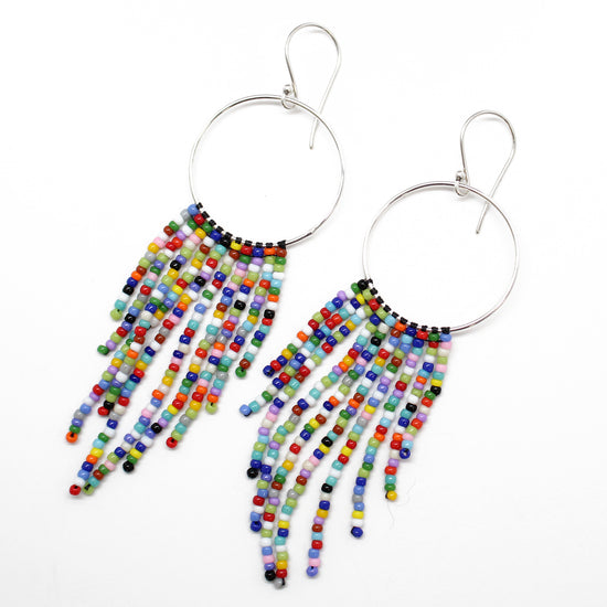 Load image into Gallery viewer, Multi Color Seed Bead Fringe Earrings
