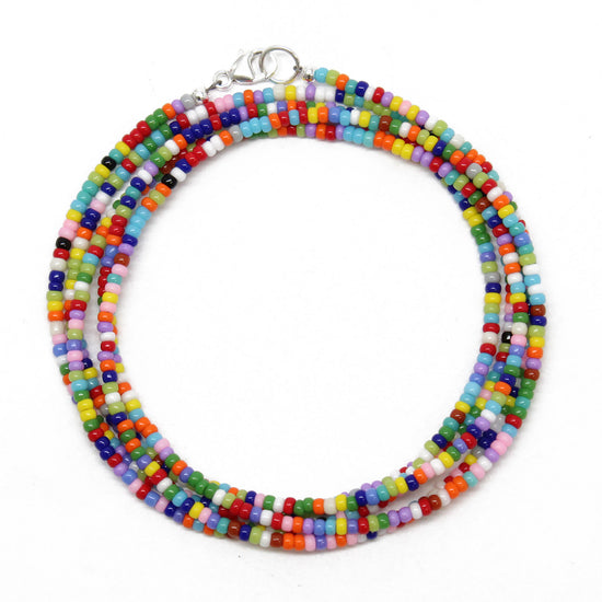 Multi Color Seed Bead Necklace-Shiny Opaque 11/0 Beads-Single Strand