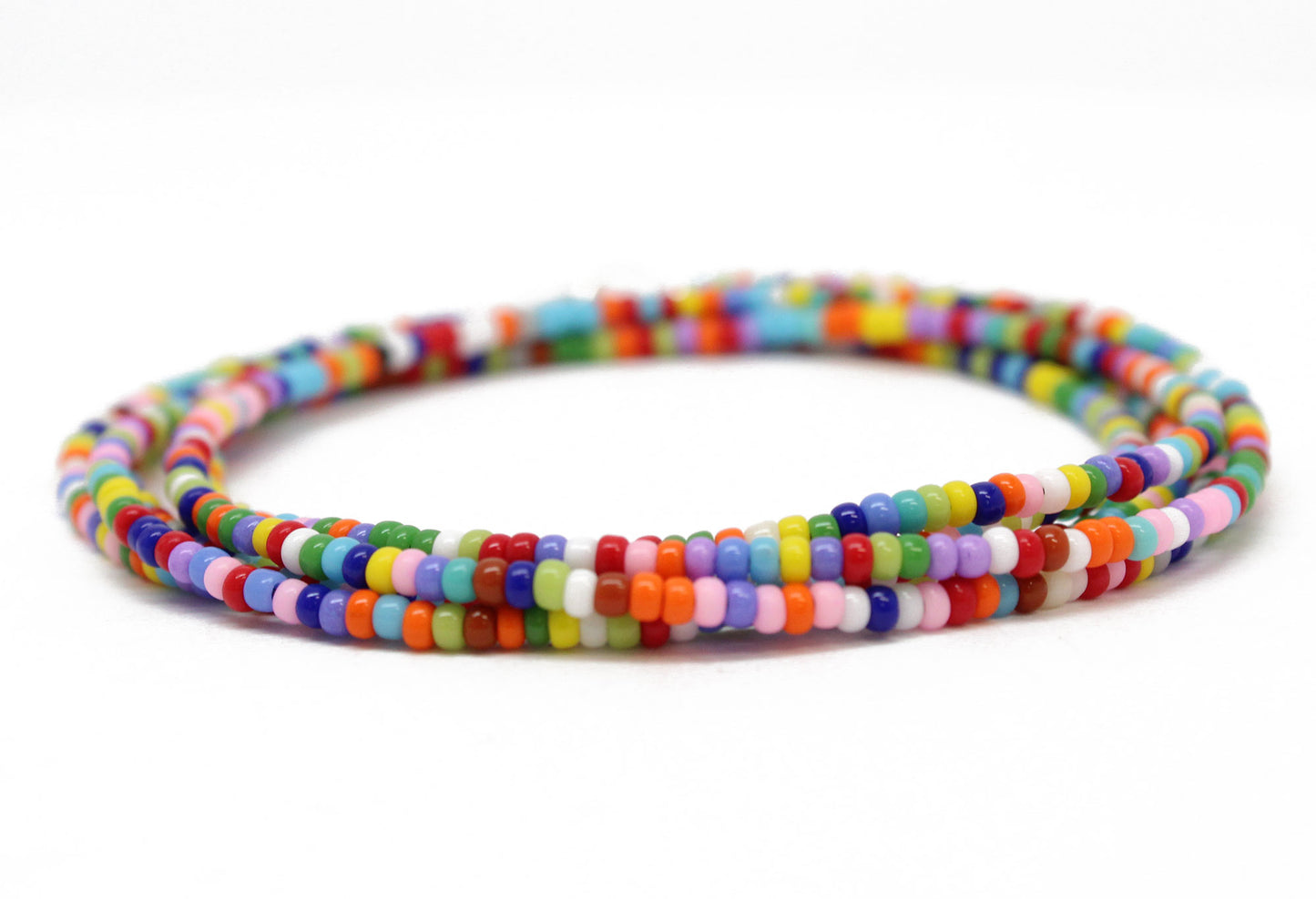 Multi Color Seed Bead Necklace-Shiny Opaque 11/0 Beads-Single Strand