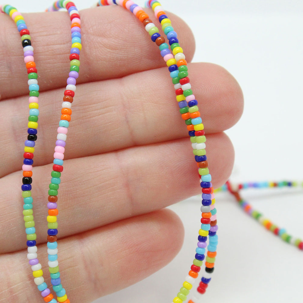 
                      
                        Multi Color Seed Bead Necklace-Shiny Opaque 11/0 Beads-Single Strand
                      
                    