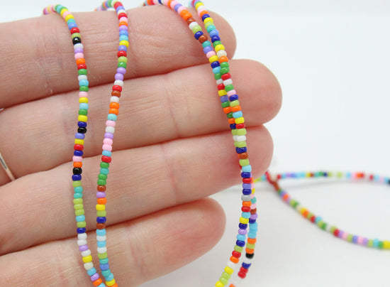Multi Color Seed Bead Necklace-Shiny Opaque 11/0 Beads-Single Strand