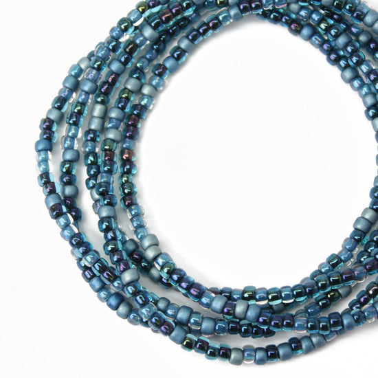 Blue Seed Bead Necklace-Multi Color Blue -Single Strand