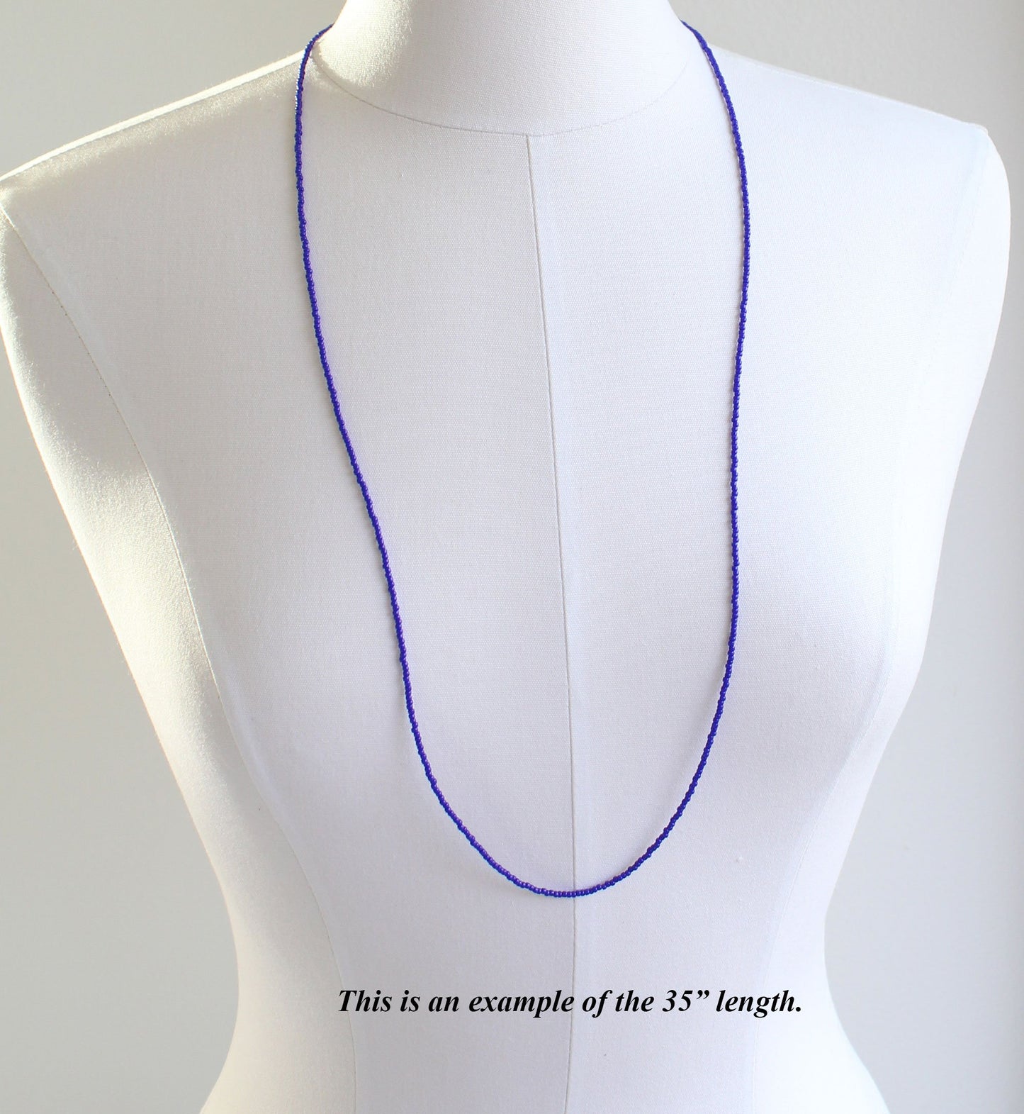 Long Navy Blue Seed Bead Necklace