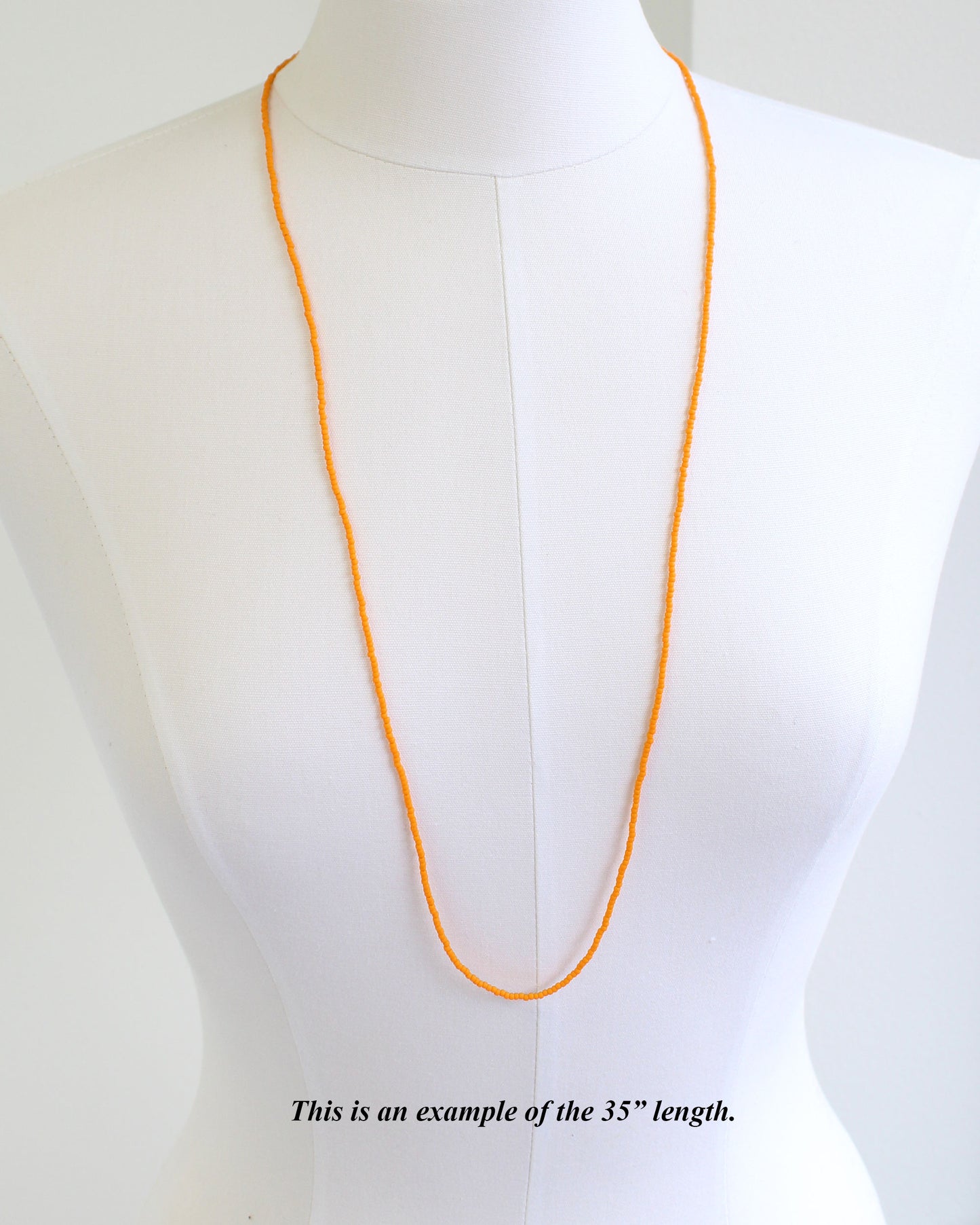 Long Orange Seed Bead Necklace