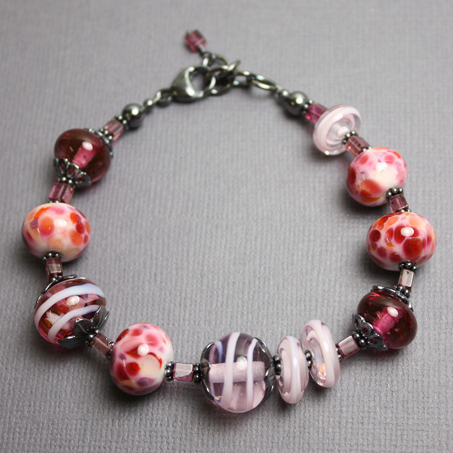 Load image into Gallery viewer, Pink Lampwork Bead Bracelet with Tourmaline
