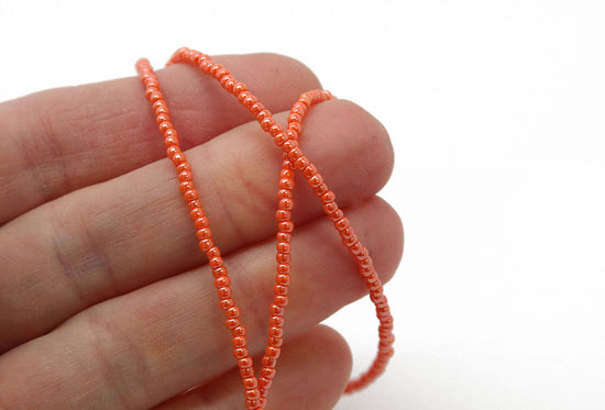 Orange Seed Bead Necklace, Single Strand