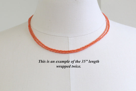Orange Seed Bead choker Necklace, Single Strand