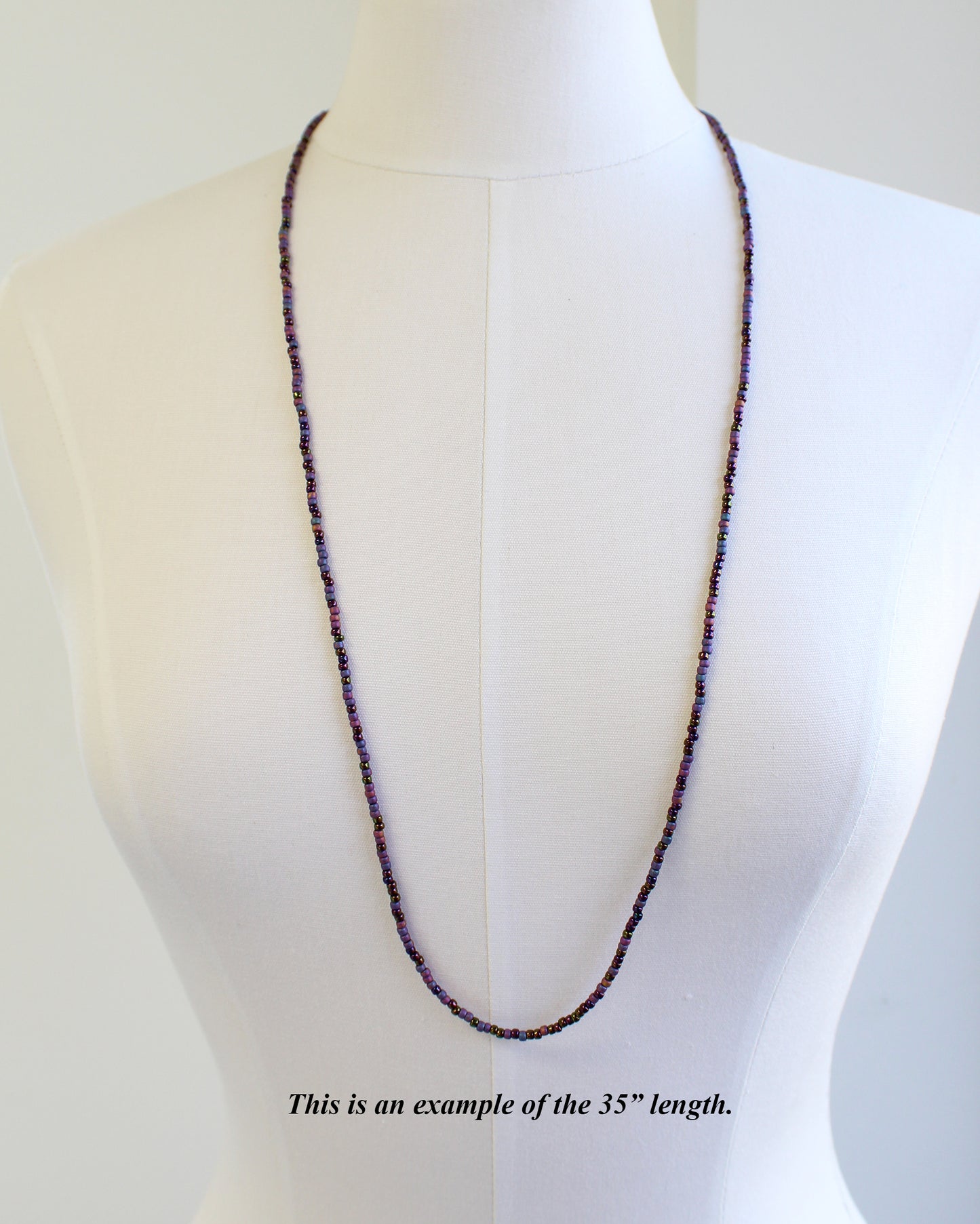 Long Purple Blue Seed Bead Necklace-Single Strand