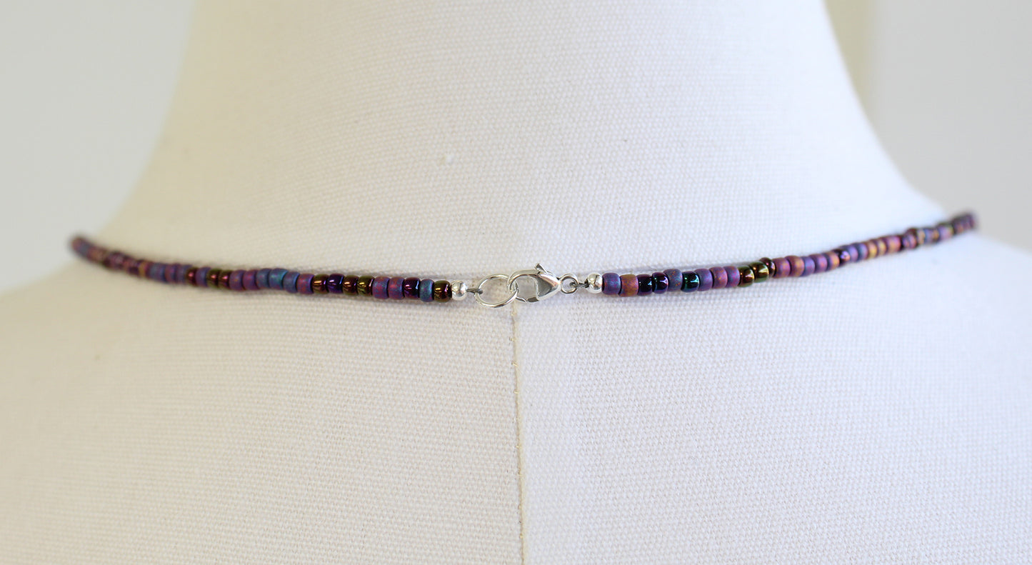 Purple Blue Seed Bead Necklace-Single Strand