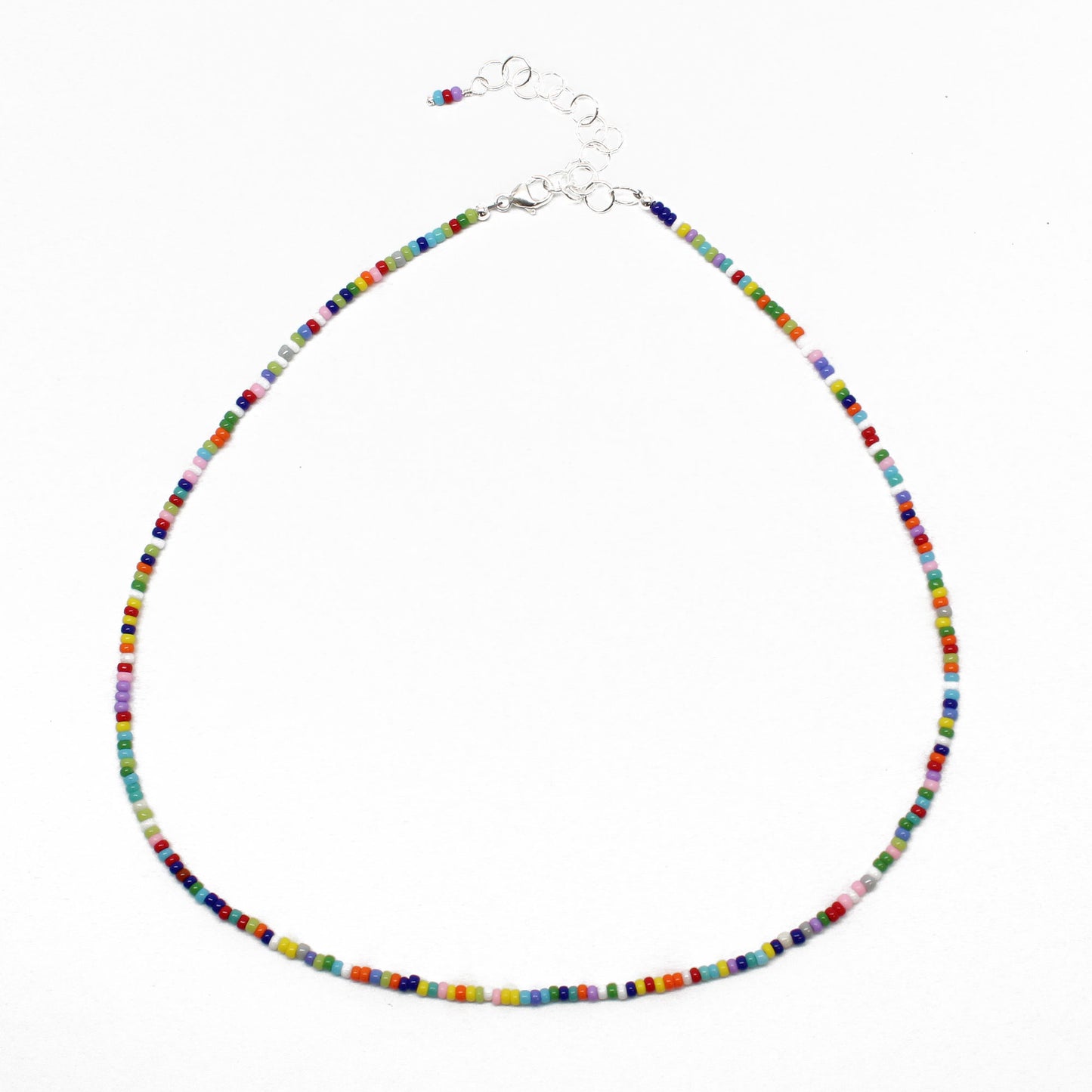 Tiny Multi Color Rainbow Bead Choker, Adjustable 14-16 Inches