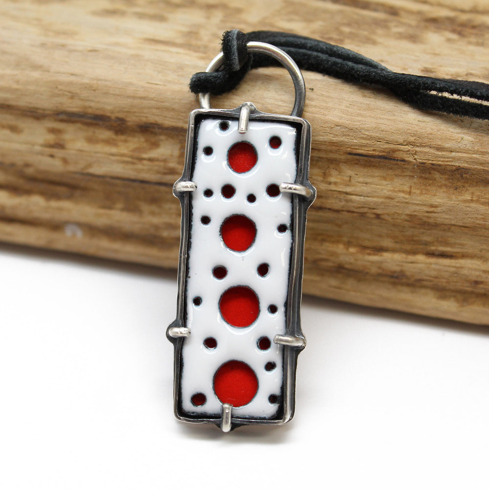 
                      
                        Rectangular Red and White Enamel Pendant in Sterling Silver
                      
                    