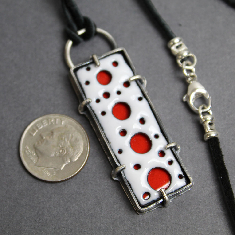 
                      
                        Rectangular Red and White Enamel Pendant in Sterling Silver
                      
                    