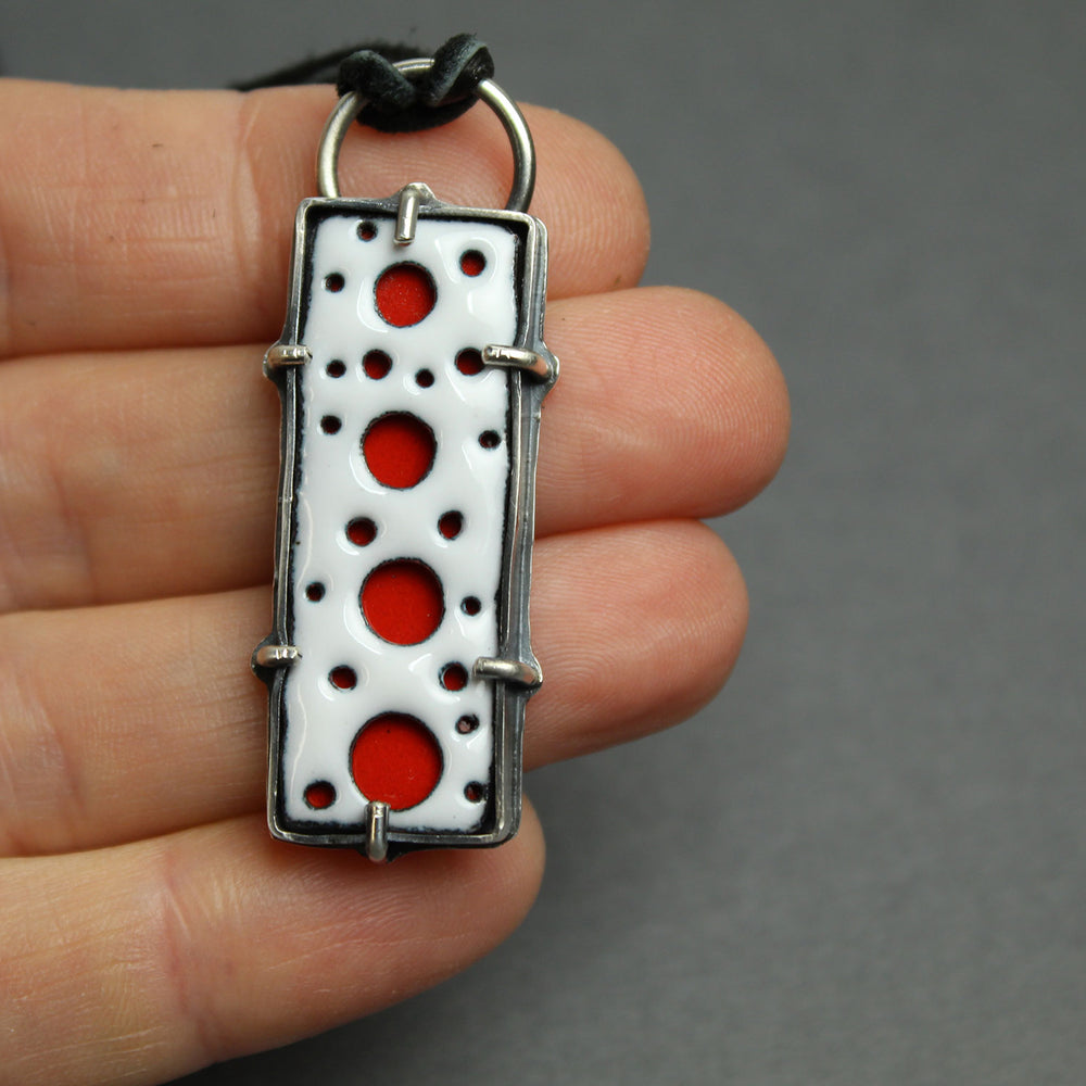 
                      
                        Handmade Rectangular Red and White Enamel Pendant 
                      
                    