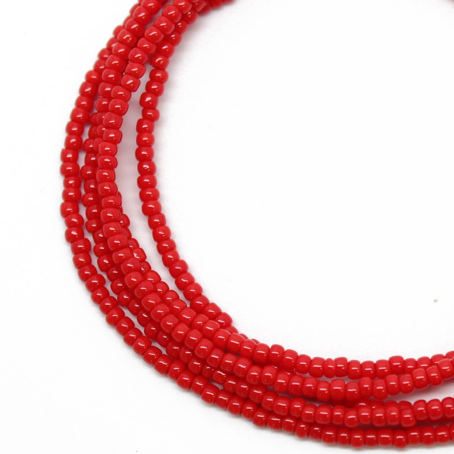Red Seed Bead Necklace-Shiny Finish-Single Strand