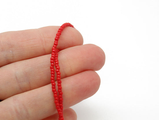 Handmade Red Seed Bead Necklace-Shiny Finish-Single Strand
