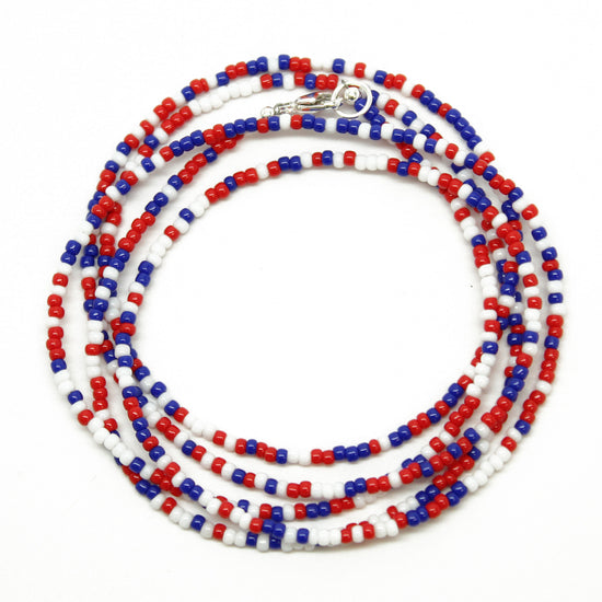 Red White and Blue Seed Bead Necklace-Single Strand