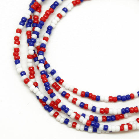 Red White and Blue Seed Bead Necklace-Single Strand