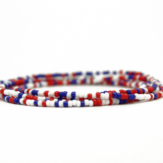 Red White and Blue Seed Bead Necklace-Single Strand