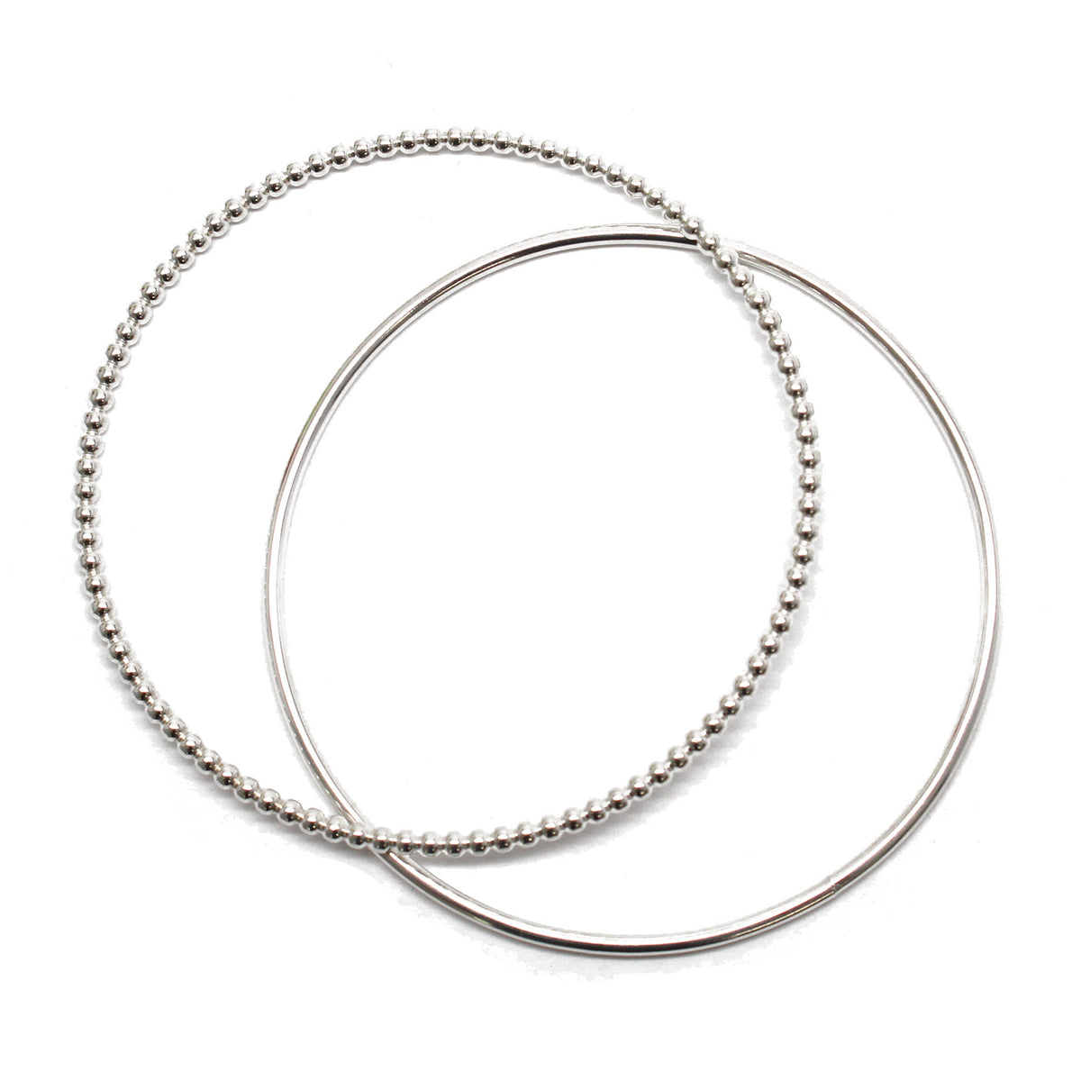 Sterling Silver Bangle Set of 2- Smooth and Rounded Bead Wire 