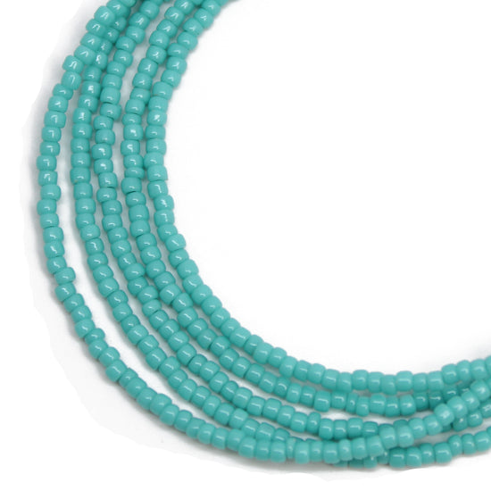 Turquoise Blue Seed Bead Necklace-Shiny-Single Strand