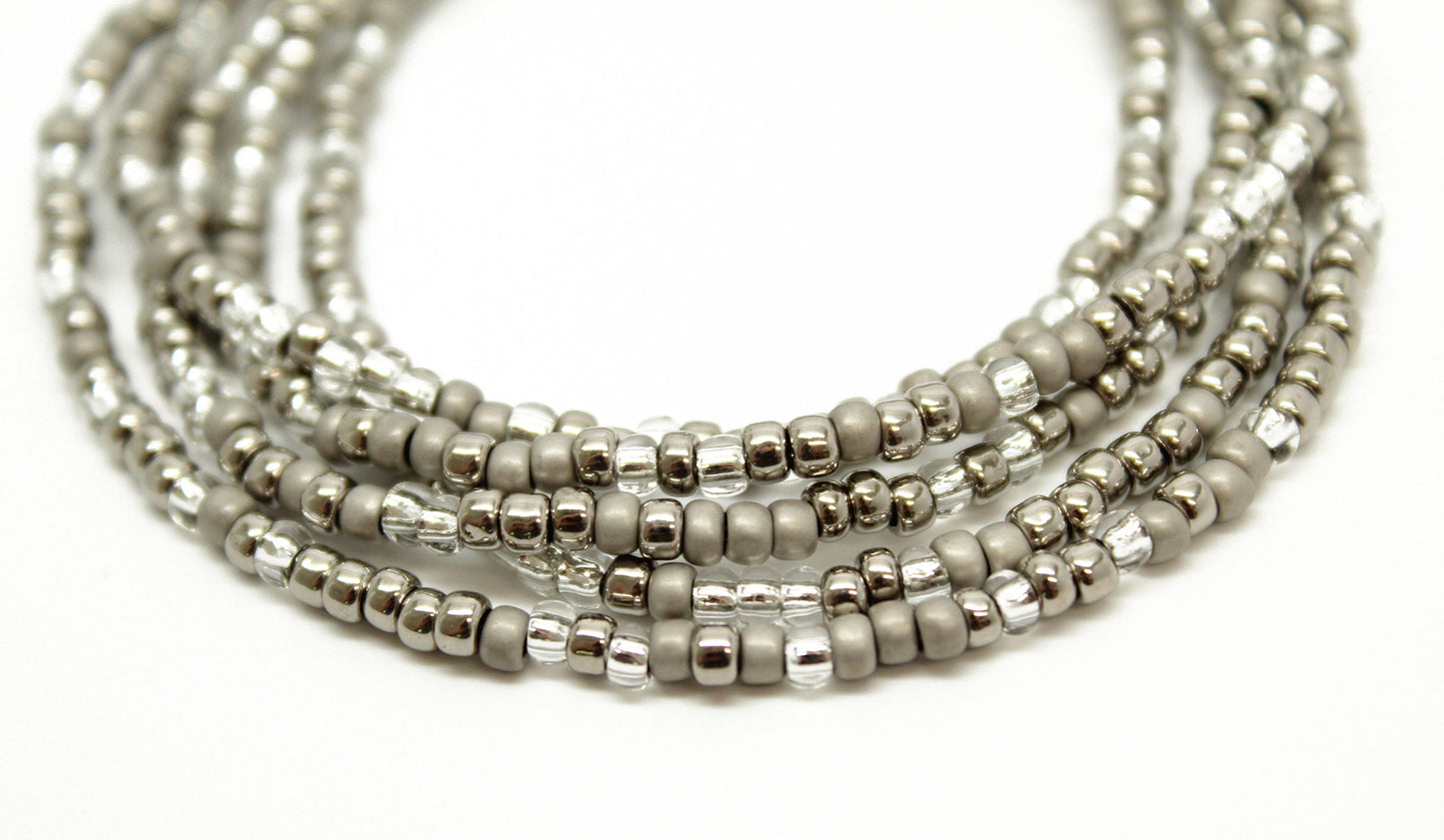 Silver and grey seed bead necklace