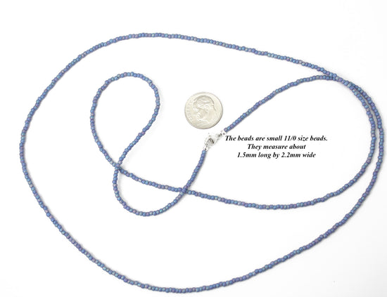 Blue Seed Bead Necklace-Soft Blue-Single Strand