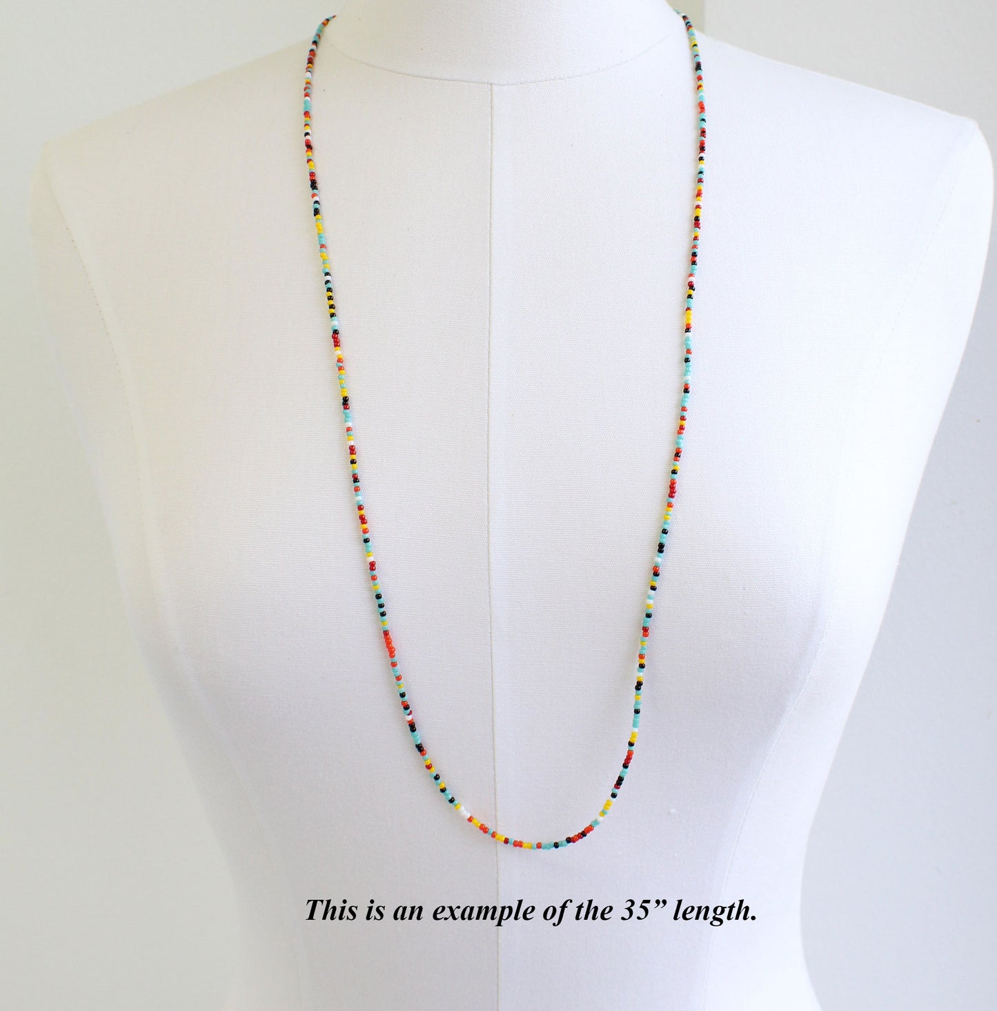 Long Southwestern Seed Bead Necklace-Single Strand