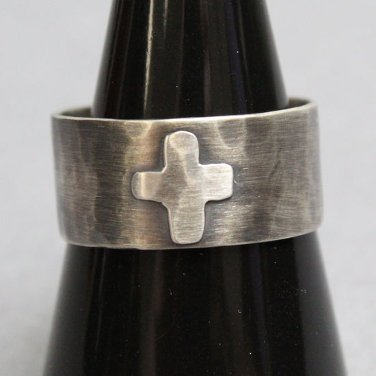 Sterling Silver Wide Band Cross Ring, 10 US