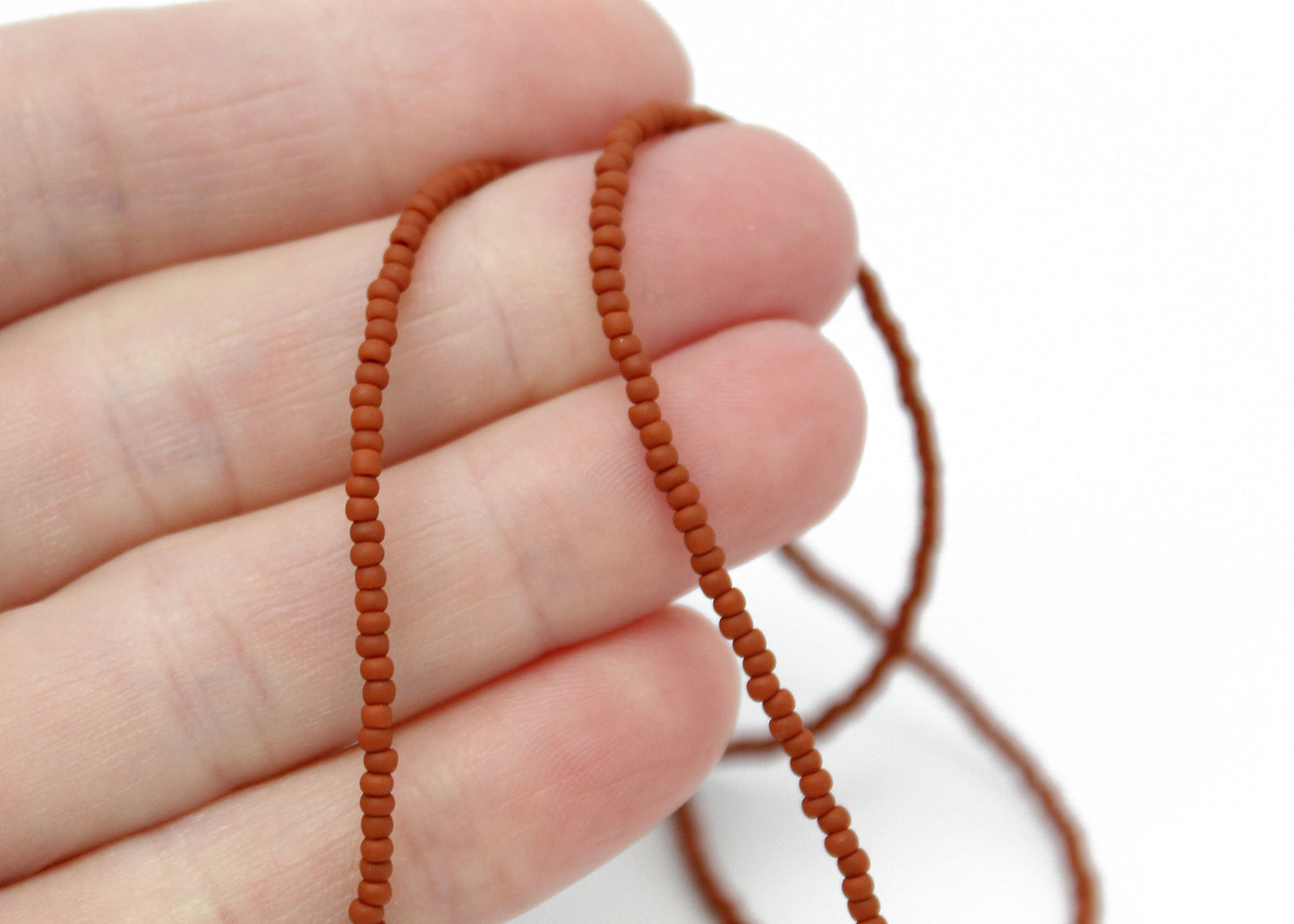 Brown Seed Bead Necklace, Matte Terra Cotta Brown, Single Strand