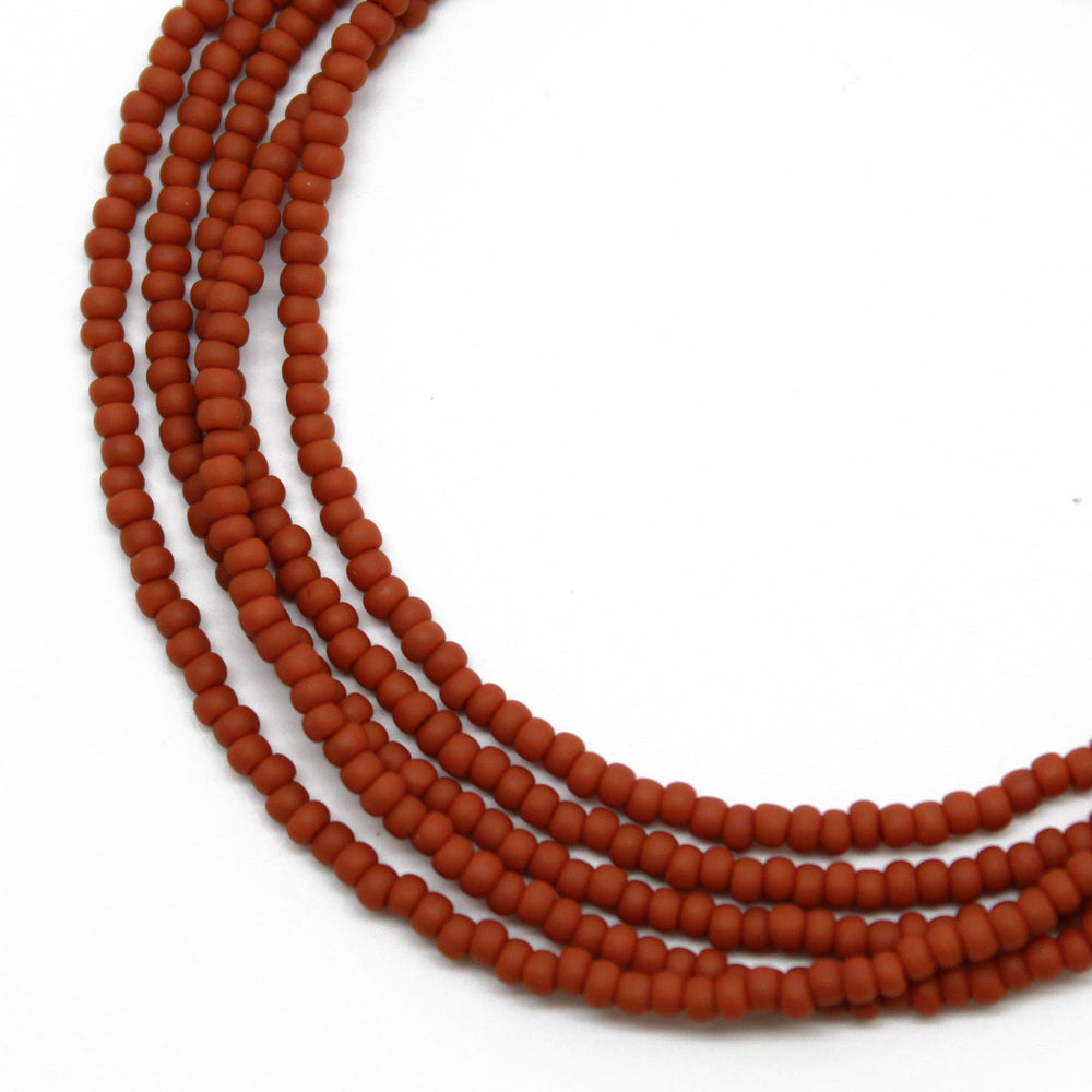 Brown Seed Bead Necklace, Matte Terra Cotta Brown, Single Strand