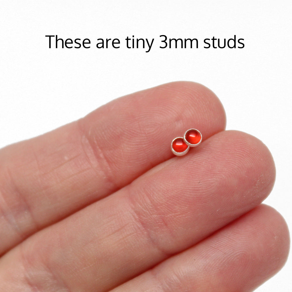 
                      
                        Red Carnelian Stud Earrings in Sterling Silver, Tiny 3mm
                      
                    