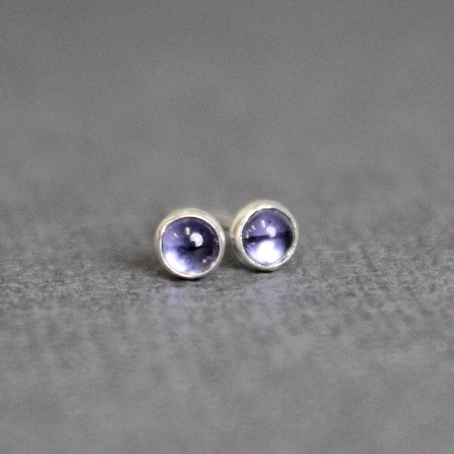 Tiny Iolite Stud Earrings, 3mm Blue Studs in Sterling Silver