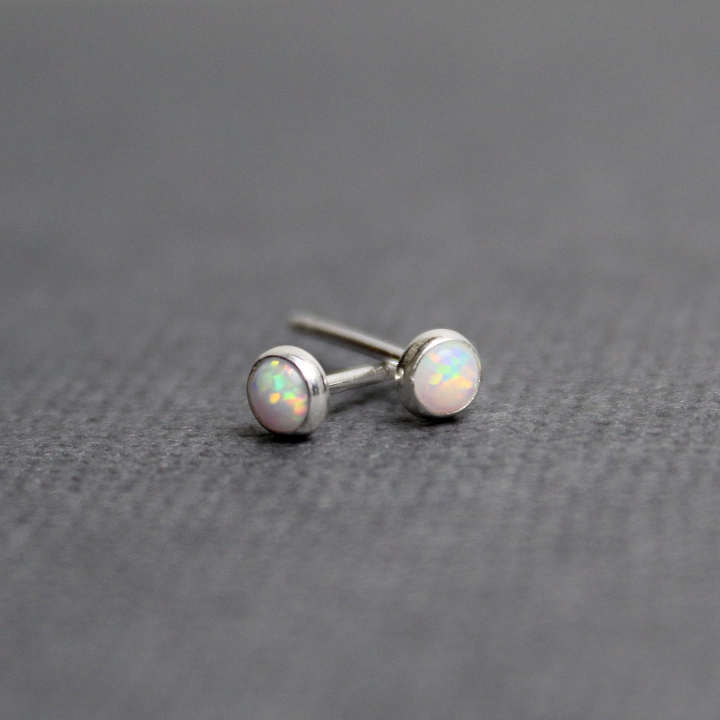 Tiny Opal Stud Earrings, 3mm all Sterling Silver