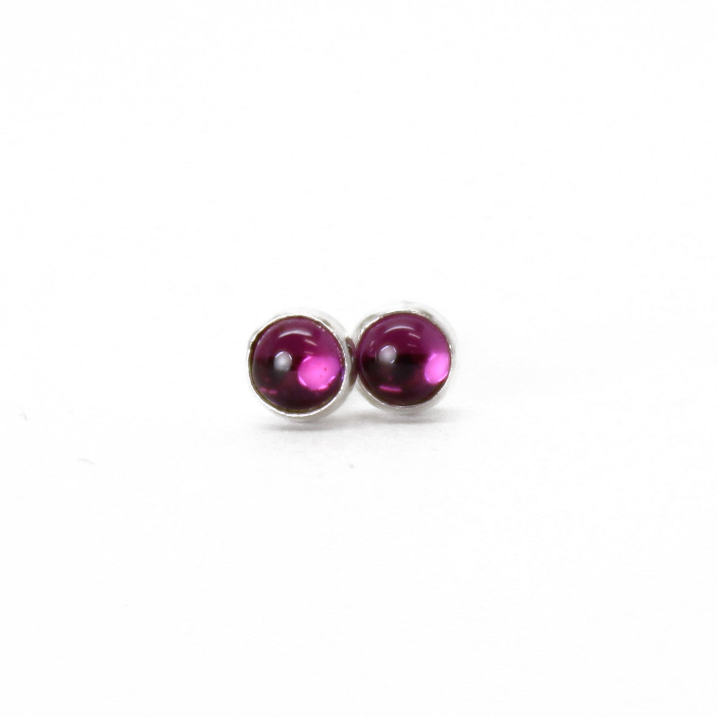 Rhodolite Garnet Stud Earrings, 3mm Pink Studs in Sterling Silver