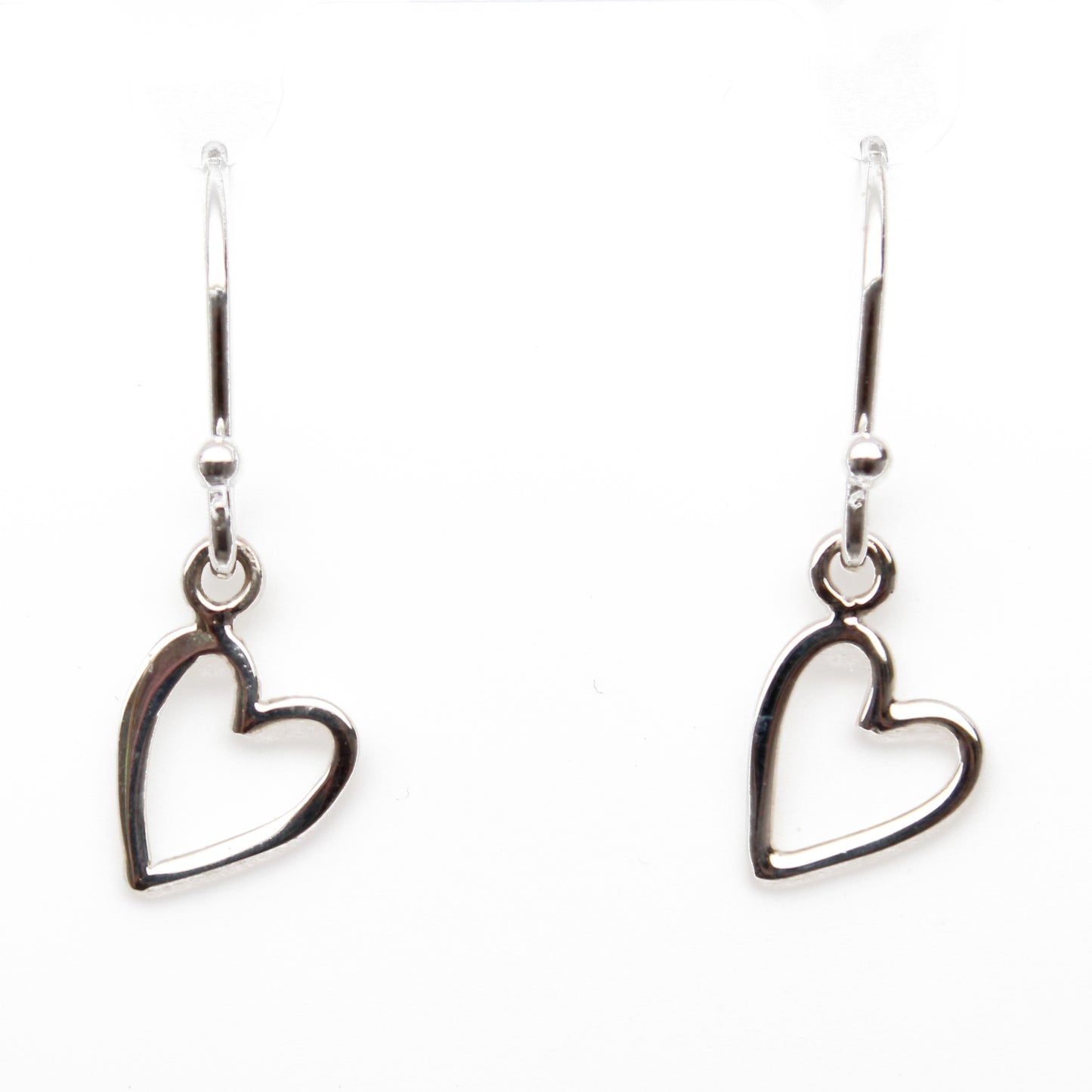 Tiny Open Heart Dangle Earrings in Sterling Silver